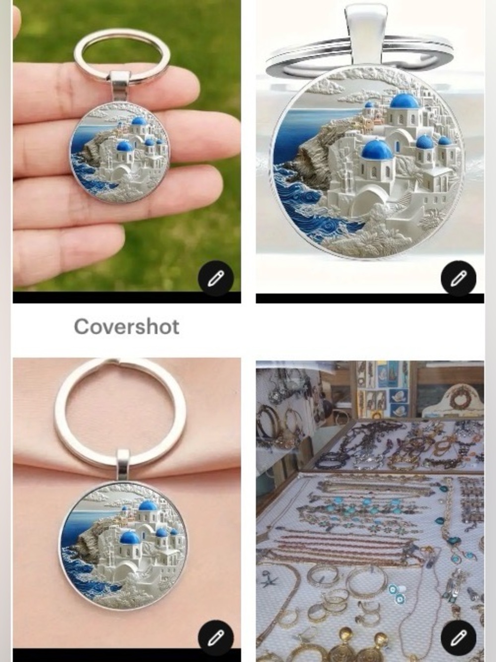Greek Scenic GREEK ISLANDS Keychain with Blue and White Design from GREECE NWOT